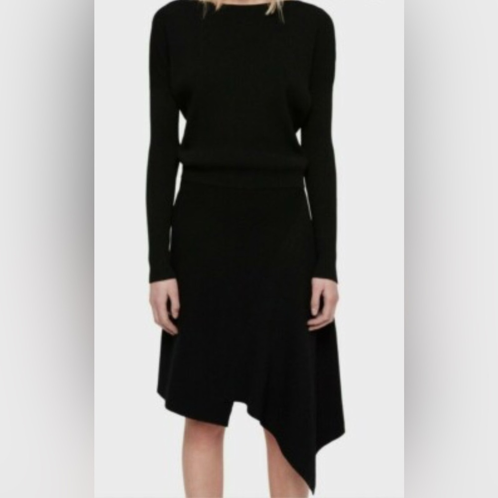 All Saints Black Long sleeve Sweater Asymmetrical Dress Sz XS